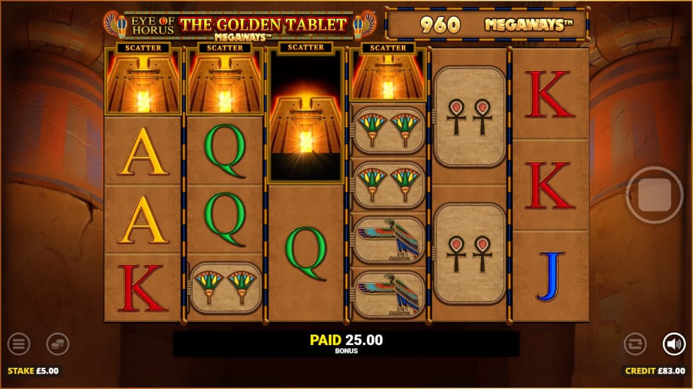 Eye of Horus The Golden Tablet Megaways gameplay screenshot
