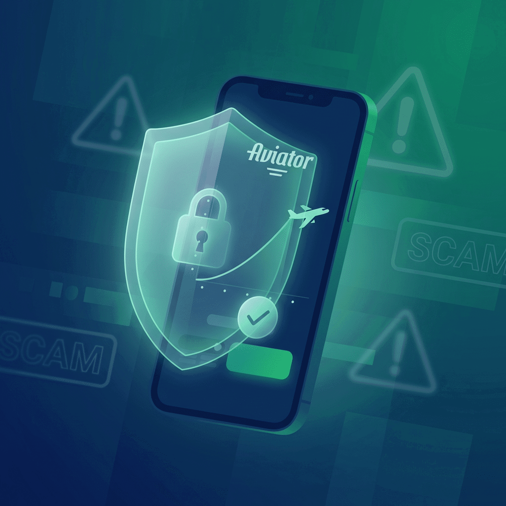 Smartphone com jogo Aviator protegido por ícones de segurança e carteira móvel M-Pesa, alertando sobre fraudes para jogadores em Moçambique