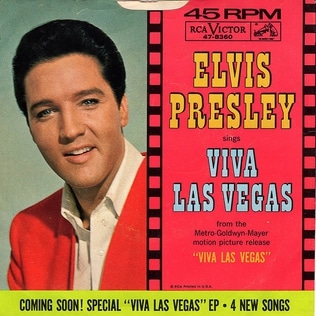 Elvis Presley, captured in a dynamic pose, embodying the glitz and energy of Las Vegas, a key theme in many gambling songs.