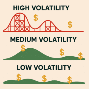 Visualizing slot volatility levels: high, medium, and low variance in online slots.