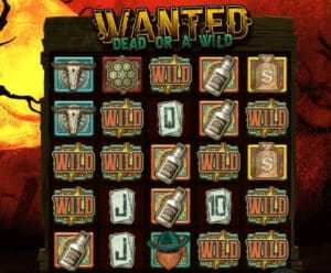 VS Wild symbol in Wanted Dead or a Wild slot by Hacksaw Gaming, expanding to full reel with multipliers