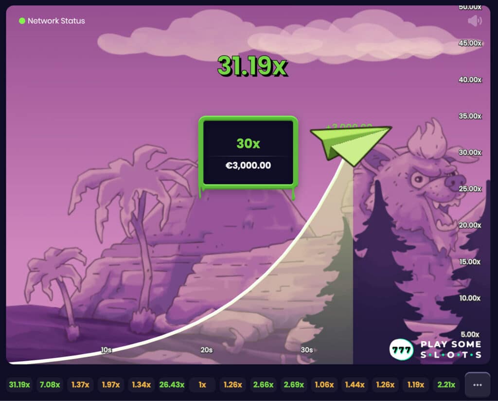 Screenshot of the Ebaka Crash game interface showing the multiplier graph and betting controls.
